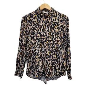 Beach Lunch Lounge Blouse Button Down Abstract Animal Print Look Viscose #026
